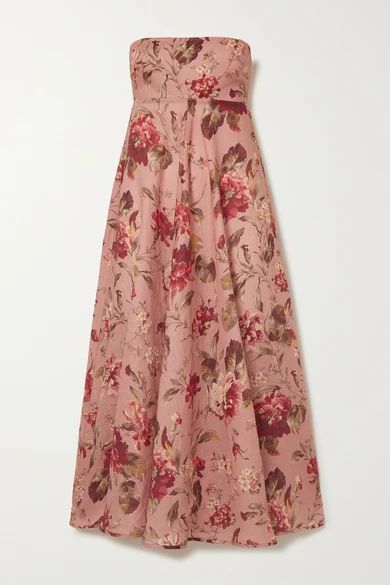 Cassia Strapless Floral-print Linen Dress - Antique rose