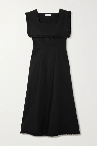 Rowena Ruffled Cotton-poplin Midi Dress - Black