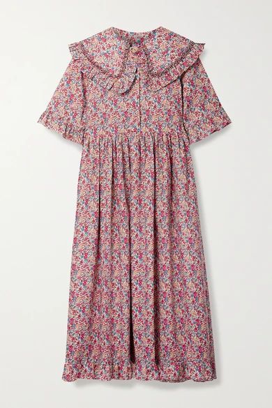 Martha Belted Ruffled Floral-print Cotton-poplin Midi Dress - Pink