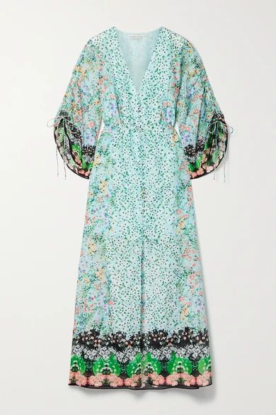 Arlinda Floral-print Cotton And Silk-blend Maxi Dress - Light blue