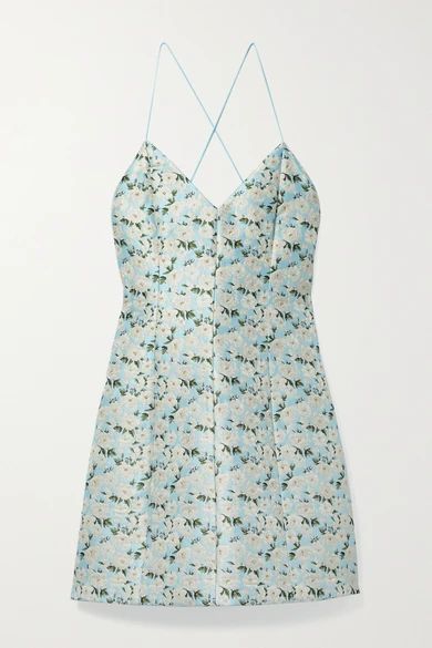 Tayla Floral-brocade Mini Dress - Blue