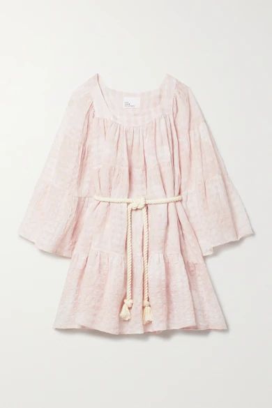 + Net Sustain Belted Checked Linen And Cotton-blend Voile Mini Dress - Pastel pink