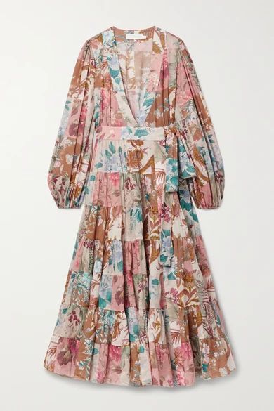 Cassia Patchwork Floral-print Cotton-voile Wrap Dress - Neutral