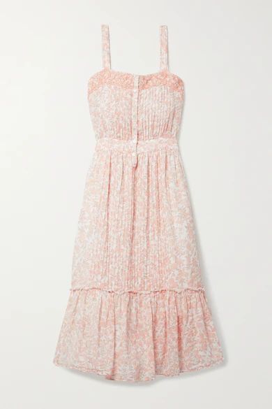 Tove Pintucked Floral-print Cotton-voile Midi Dress - Peach