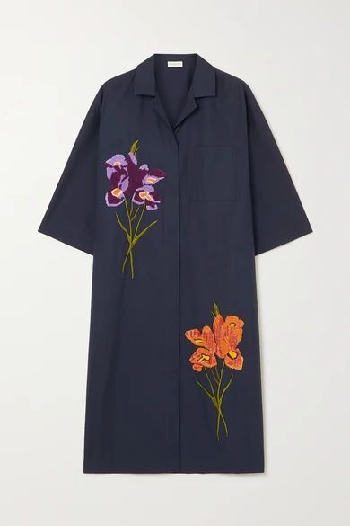 Dorali Oversized Embroidered Cotton-poplin Shirt Dress - Navy