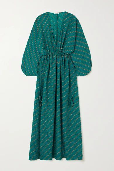 Zellige Ceruse Tasseled Fil Coupé Silk-blend Organza Maxi Dress - Green