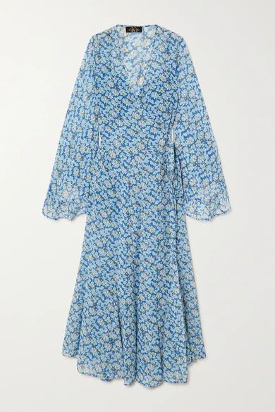 Oswoldo Floral-print Recycled Georgette Wrap Maxi Dress - Blue