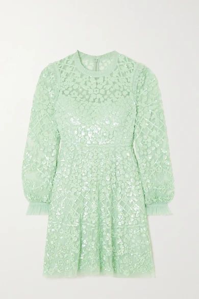 Mirabelle Ruffled Sequin-embellished Tulle Mini Dress - Green