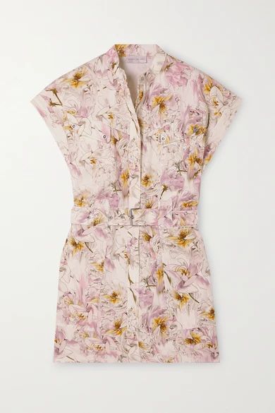 Fleur Du Mal Belted Floral-print Cotton-twill Mini Dress - Pink