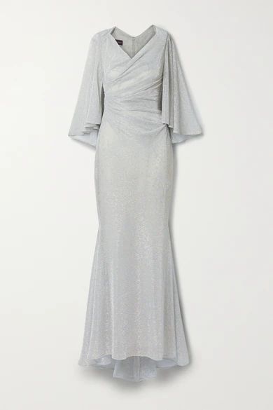 Doris Cape-effect Metallic Voile Gown - Silver