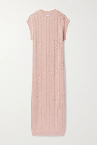Pointelle-knit Cotton Midi Dress - Blush