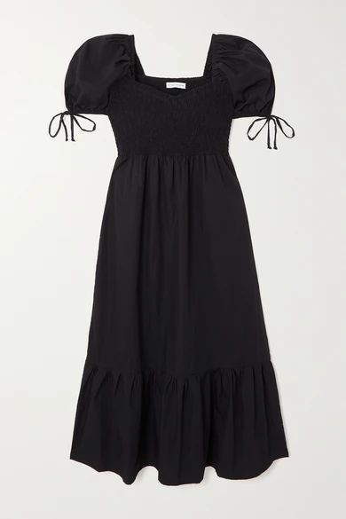 + Net Sustain Lithana Shirred Cotton-poplin Midi Dress - Black