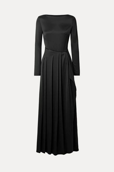Pleated Satin-twill Maxi Dress - Black