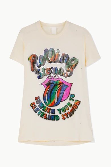 The Rolling Stones Distressed Printed Cotton-jersey T-shirt - White