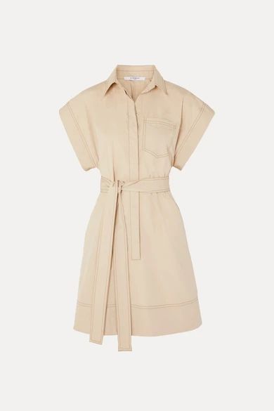 Belted Cotton-poplin Mini Dress - Beige