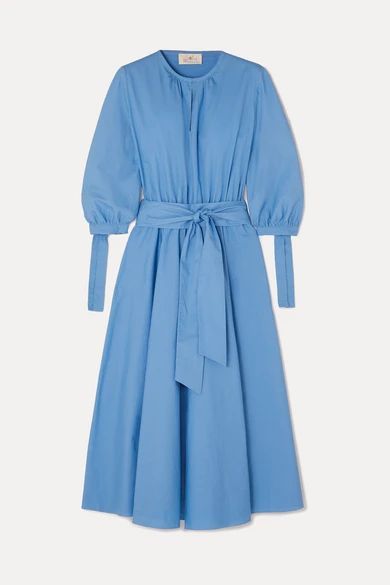 Amanda Belted Cotton-poplin Midi Dress - Light blue