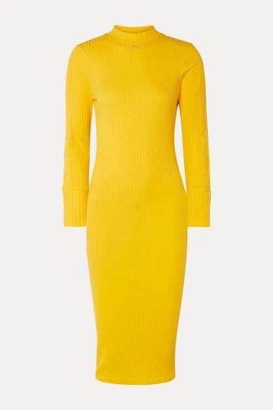 Ribbed Stretch-cotton Dress - Yellow