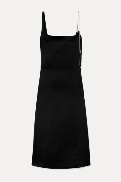 Chain-embellished Satin Midi Dress - Black
