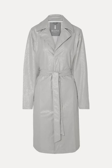 Belted Cracked-pu Trench Coat - Silver