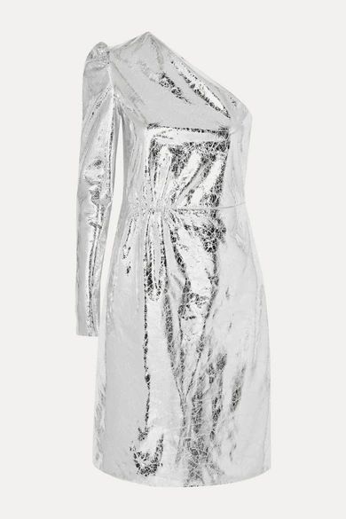 + Pernille Teisbaek Kayla One-sleeve Crinkled Metallic Faux Leather Mini Dress - Silver