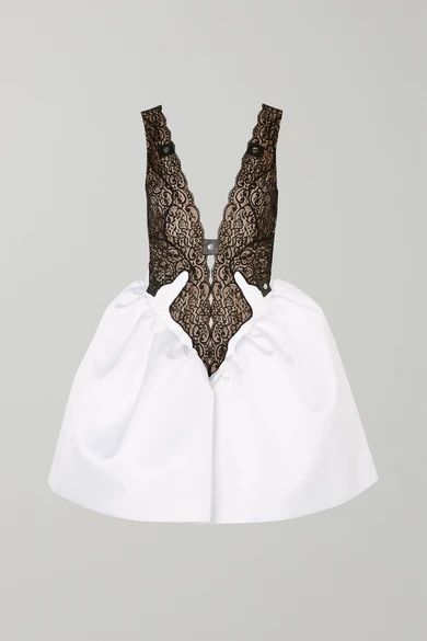 Lace And Duchesse Silk-satin Mini Dress - White