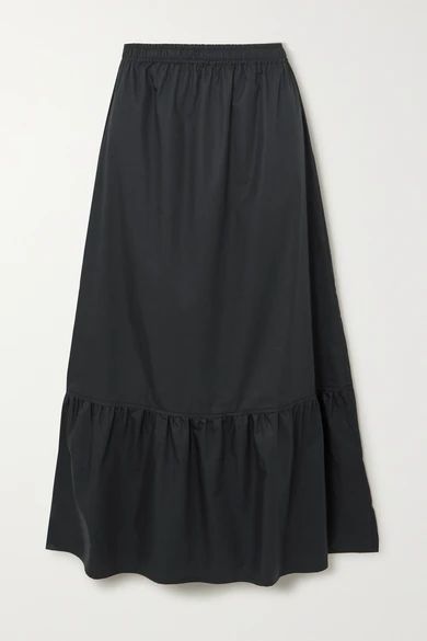 Tiered Cotton-poplin Midi Skirt - Black
