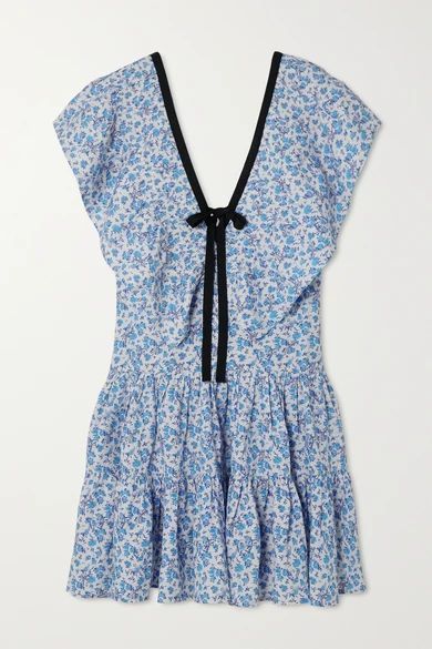 Cora Ruffled Printed Cotton And Linen-blend Mini Dress - Blue