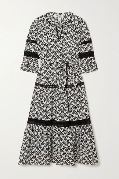 Julia Crochet-trimmed Floral-print Cotton-poplin Midi Dress - Black