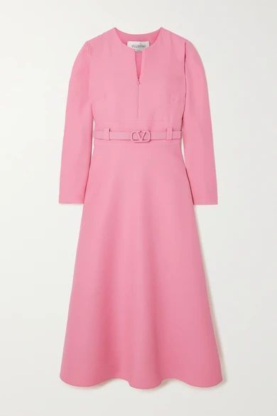 Belted Wool And Silk-blend Crepe Dress - Pink