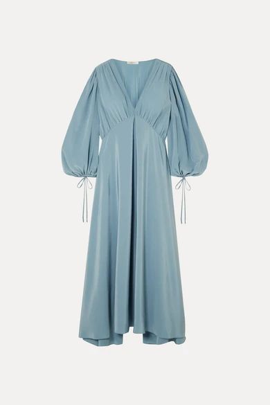 Sante Gathered Silk Crepe De Chine Maxi Dress - Blue