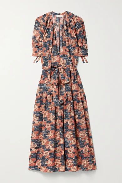 Selena Floral-print Cotton-blend Voile Midi Dress - Orange