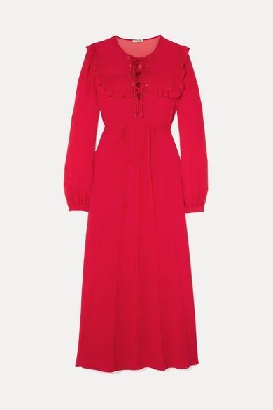 Ruffled Silk-georgette Midi Dress - Red
