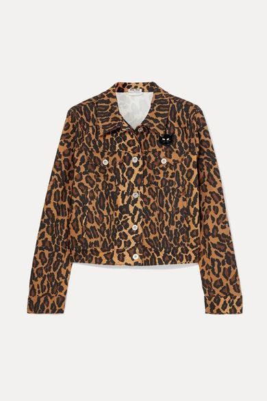 Cropped Leopard-print Denim Jacket - Brown