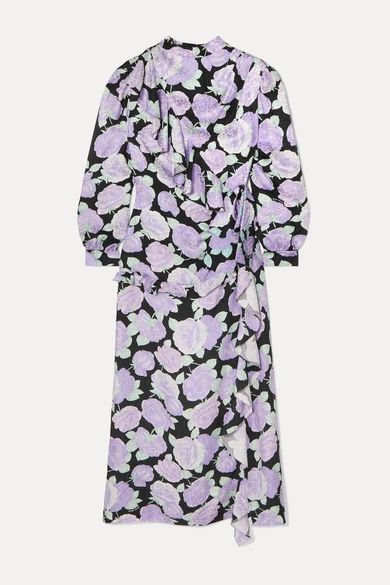 Crystal-embellished Ruffled Floral-print Silk-jacquard Maxi Dress - Lilac