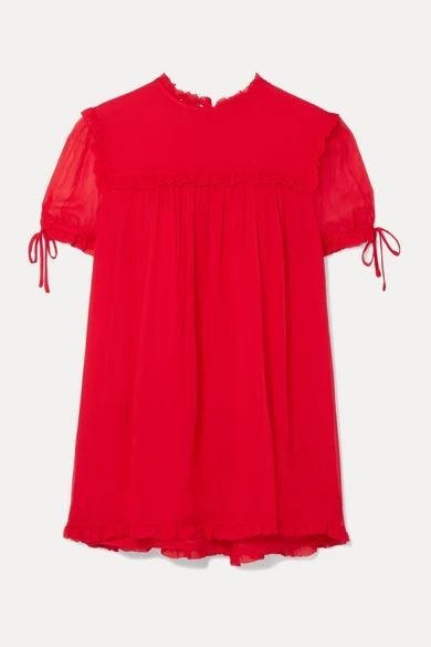 Ruffled Silk-crepon Blouse - Tomato red