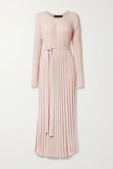 Belted Pleated Silk And Cashmere-blend Maxi Dress - Blush