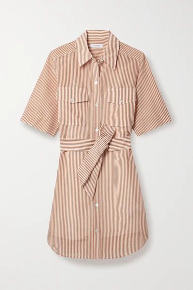 Amadee Belted Striped Cotton And Silk-blend Shirt Dress - Brick