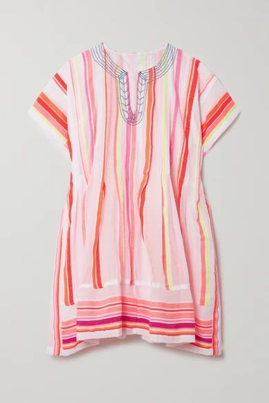 + Net Sustain Qelem Embroidered Striped Cotton-blend Kaftan - Pink