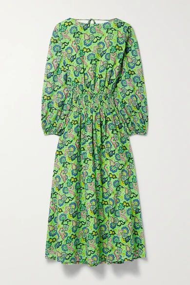 Poppy Printed Cotton-voile Midi Dress - Green