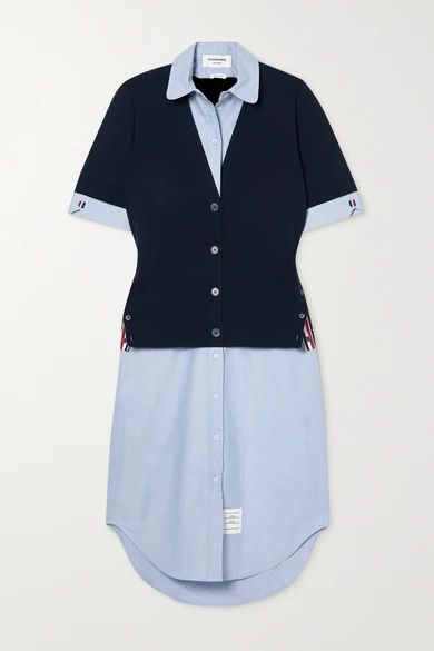 Grosgrain-trimmed Merino Wool And Cotton-poplin Shirt Dress - Navy