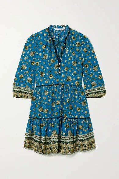 Hawken Tiered Paisley-print Stretch-silk Mini Dress - Blue