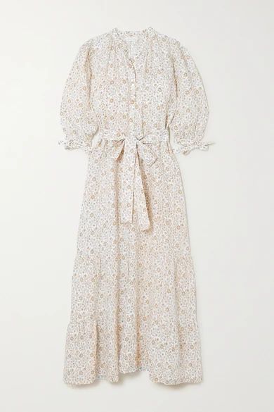 + Net Sustain Camellia Belted Floral-print Linen Maxi Dress - Off-white