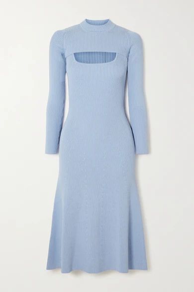 Sabel Convertible Ribbed-knit Midi Dress - Light blue