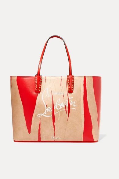 Cabata Kraft Studded Printed Leather Tote - Red