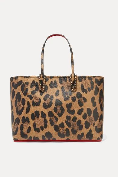 Cabata Spiked Leopard-print Textured-leather Tote - Leopard print