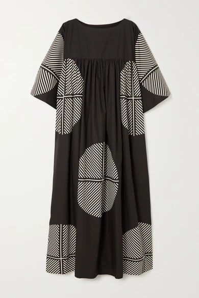 Nora Gathered Printed Cotton-poplin Maxi Dress - Black