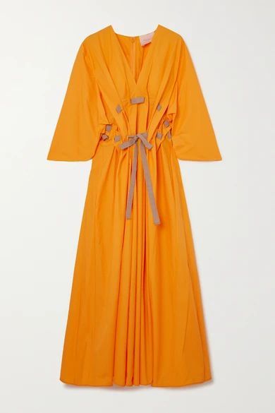 Naomina Pleated Cotton-poplin Midi Dress - Yellow