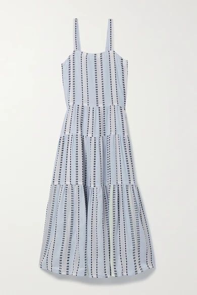 + Net Sustain Miriam Cascade Striped Cotton-blend Gauze Midi Dress - Light blue