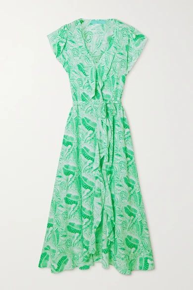 Bria Ruffled Printed Voile Wrap Dress - Green