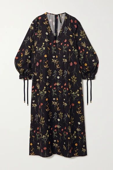 Josie Floral-print Lyocell-twill Midi Dress - Black
